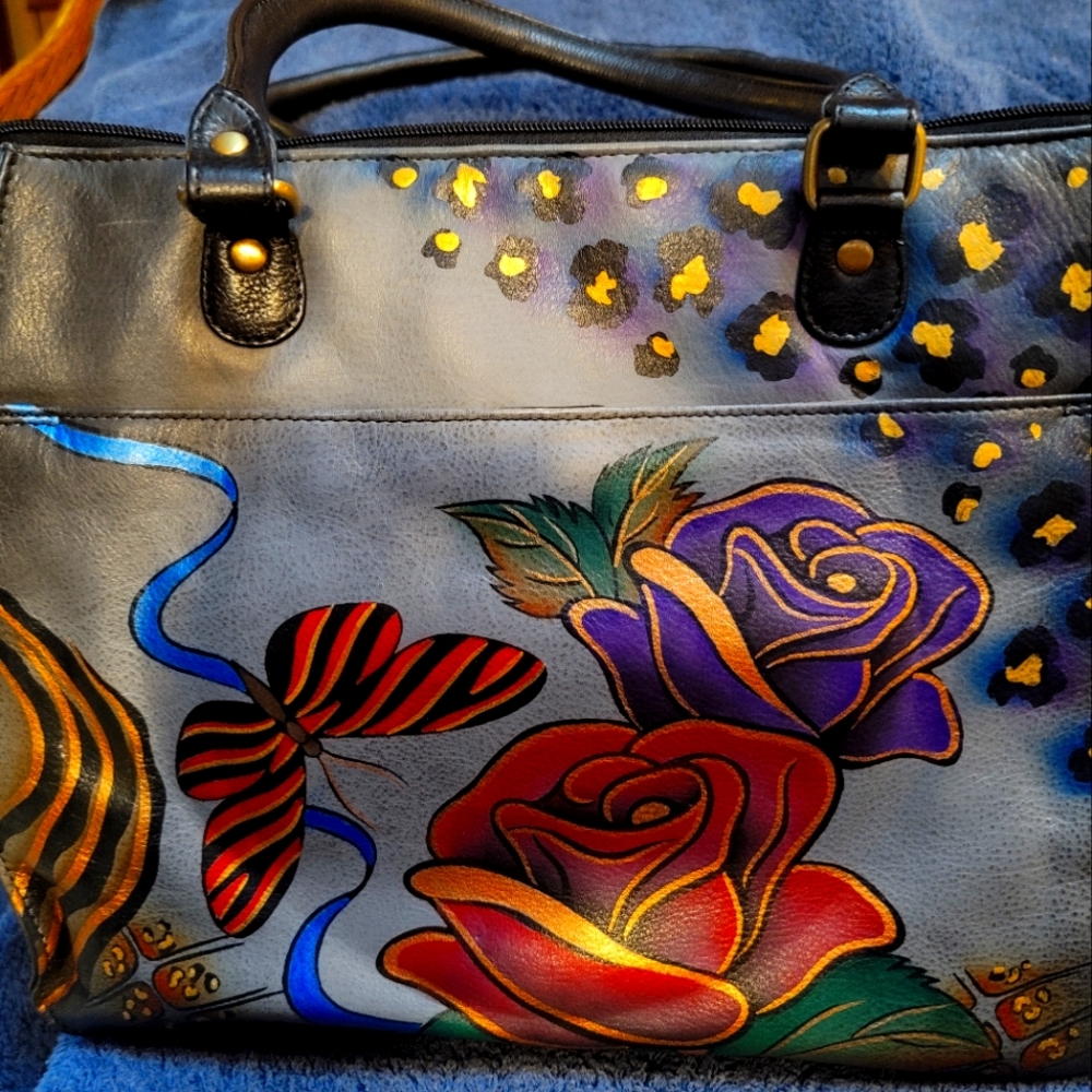 Anna by Anuschka Rose Safari Grey large Purse